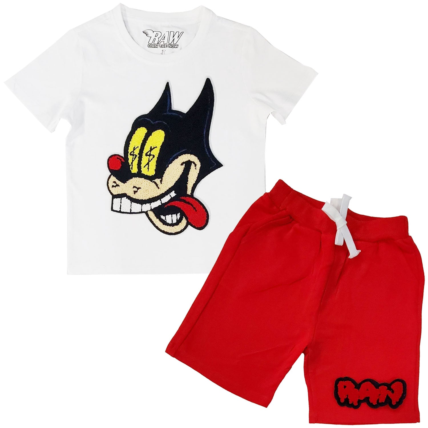 Kids Cash Chenille Crew Neck T-Shirts and RAW Drip Chenille Cotton Shorts Set