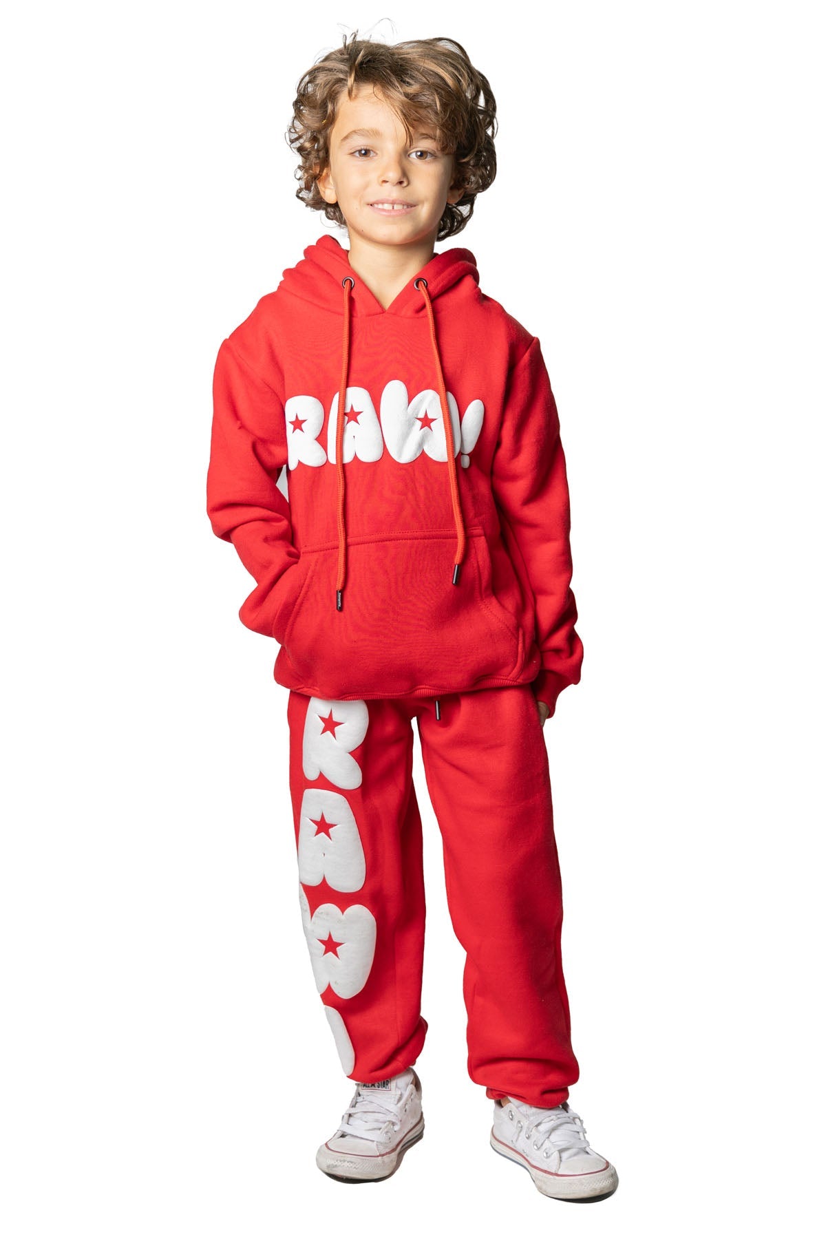 Kids RAW Star White Puff Hoodie and Jogger Set