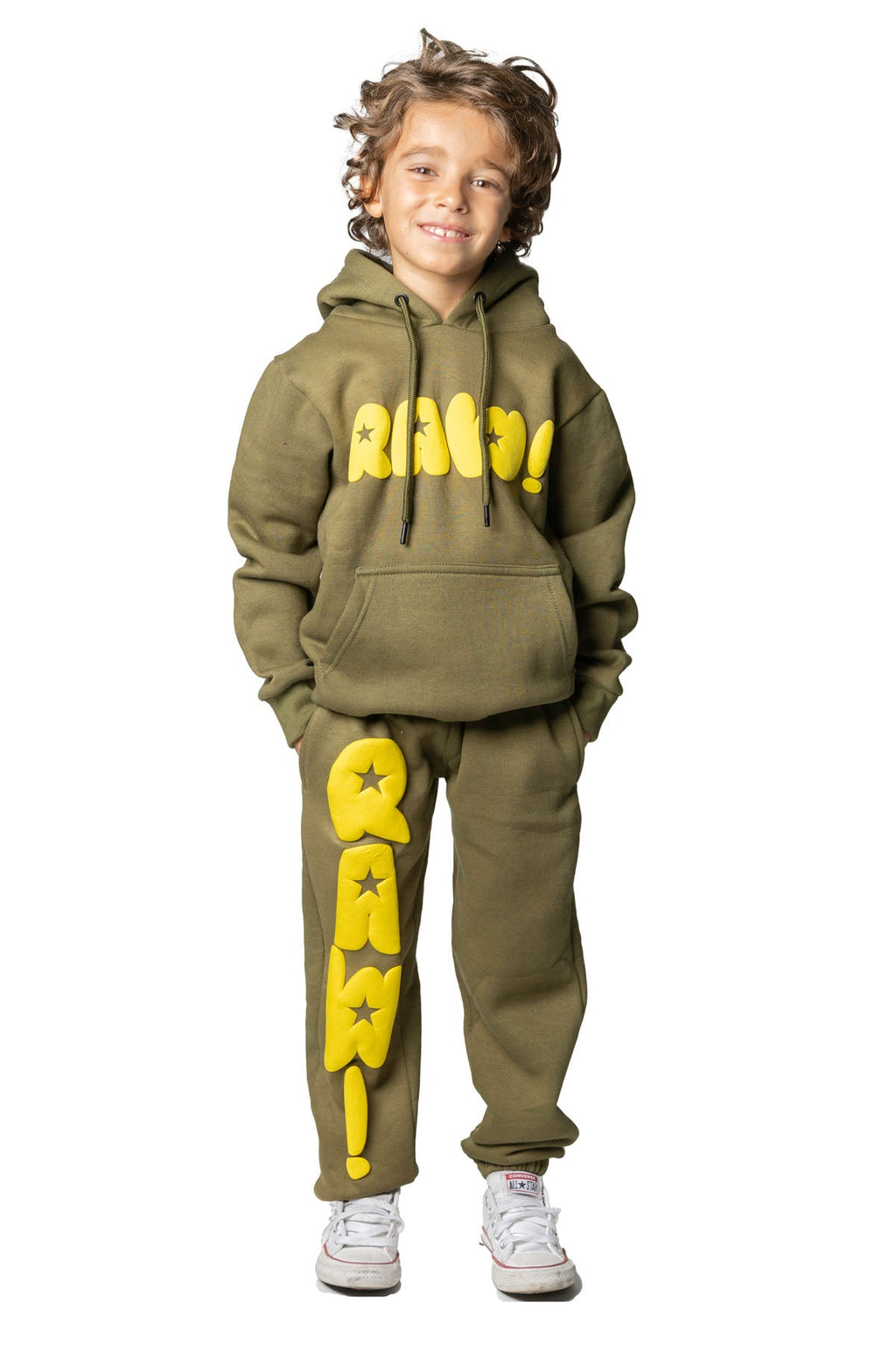 Kids RAW Star Yellow Puff Hoodie and Jogger Set