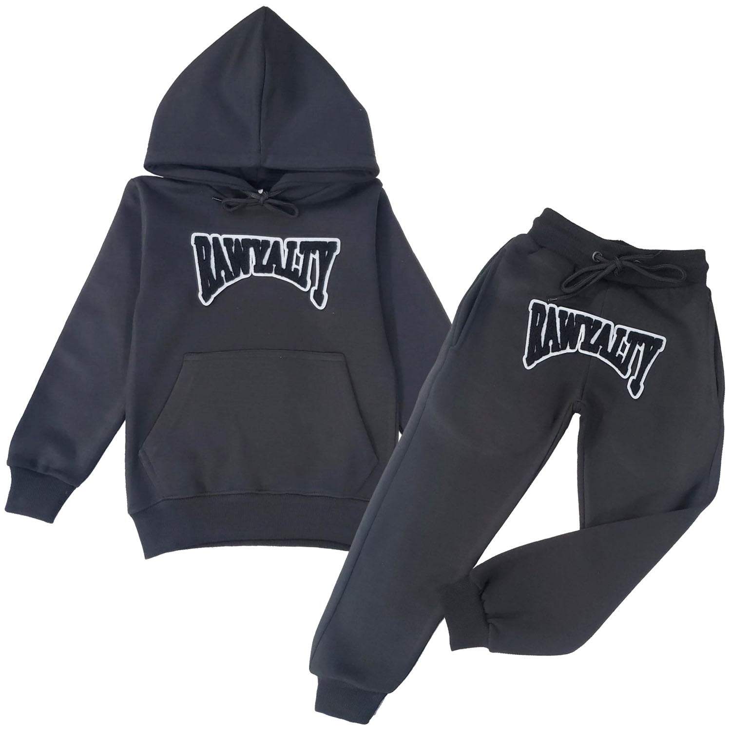 Kids Rawyalty Black Chenille Hoodie and Jogger Set