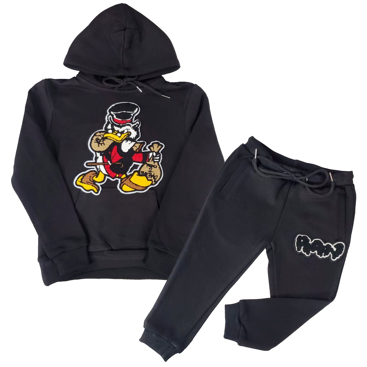Kids Secure The Bag Chenille Hoodie and RAW Drip Black Chenille Jogger Set