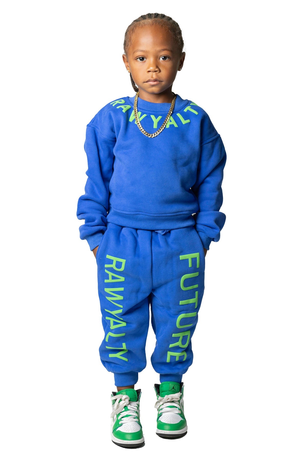 Kids RAWYALTY FUTURE Lime Green Puff Long Sleeve Shirt and Jogger Set