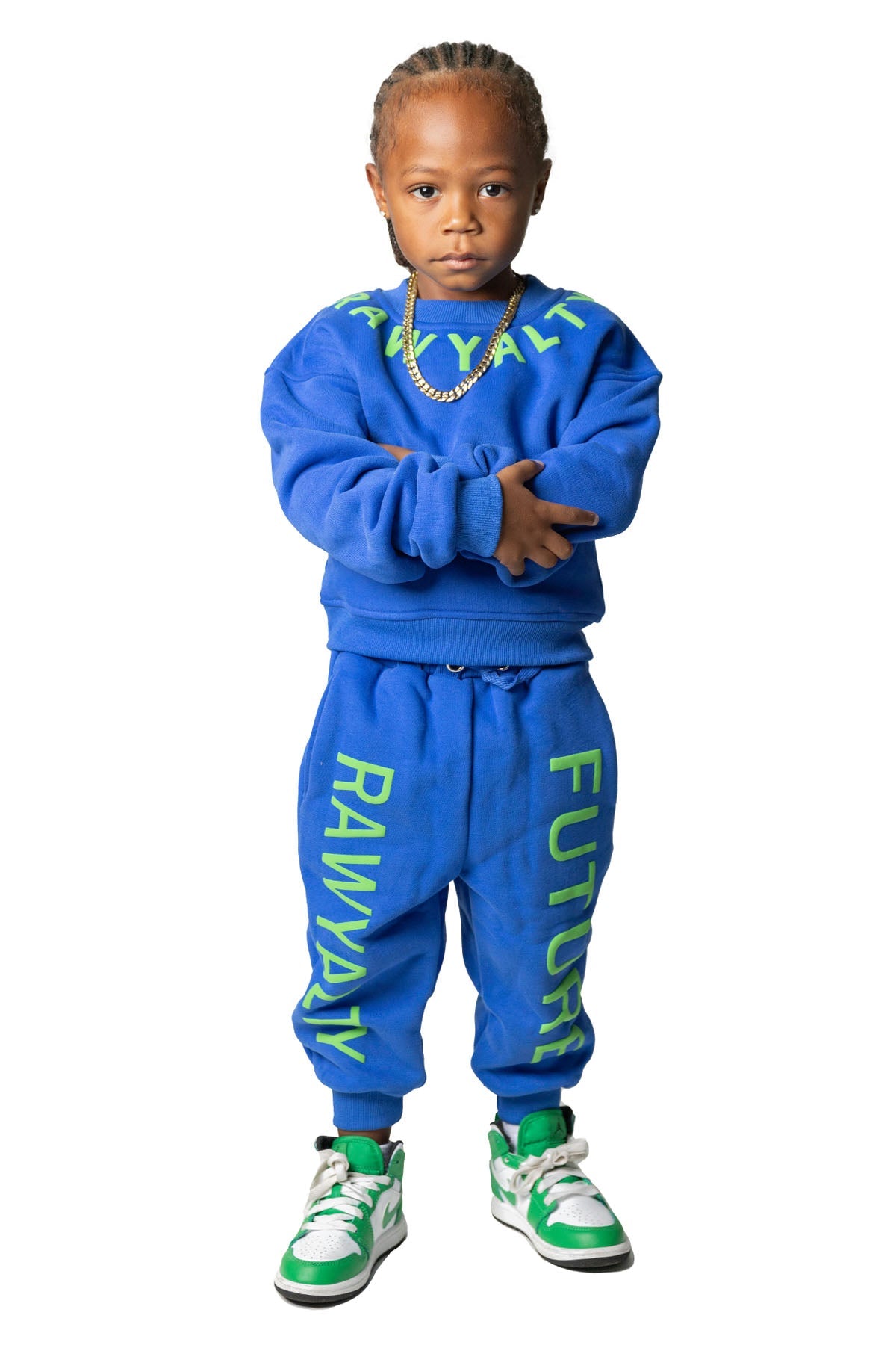 Kids RAWYALTY FUTURE Lime Green Puff Long Sleeve Shirt and Jogger Set