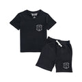 Kids 3D Stitch Logo Black Embroidery T-Shirts and Cotton Shorts Set