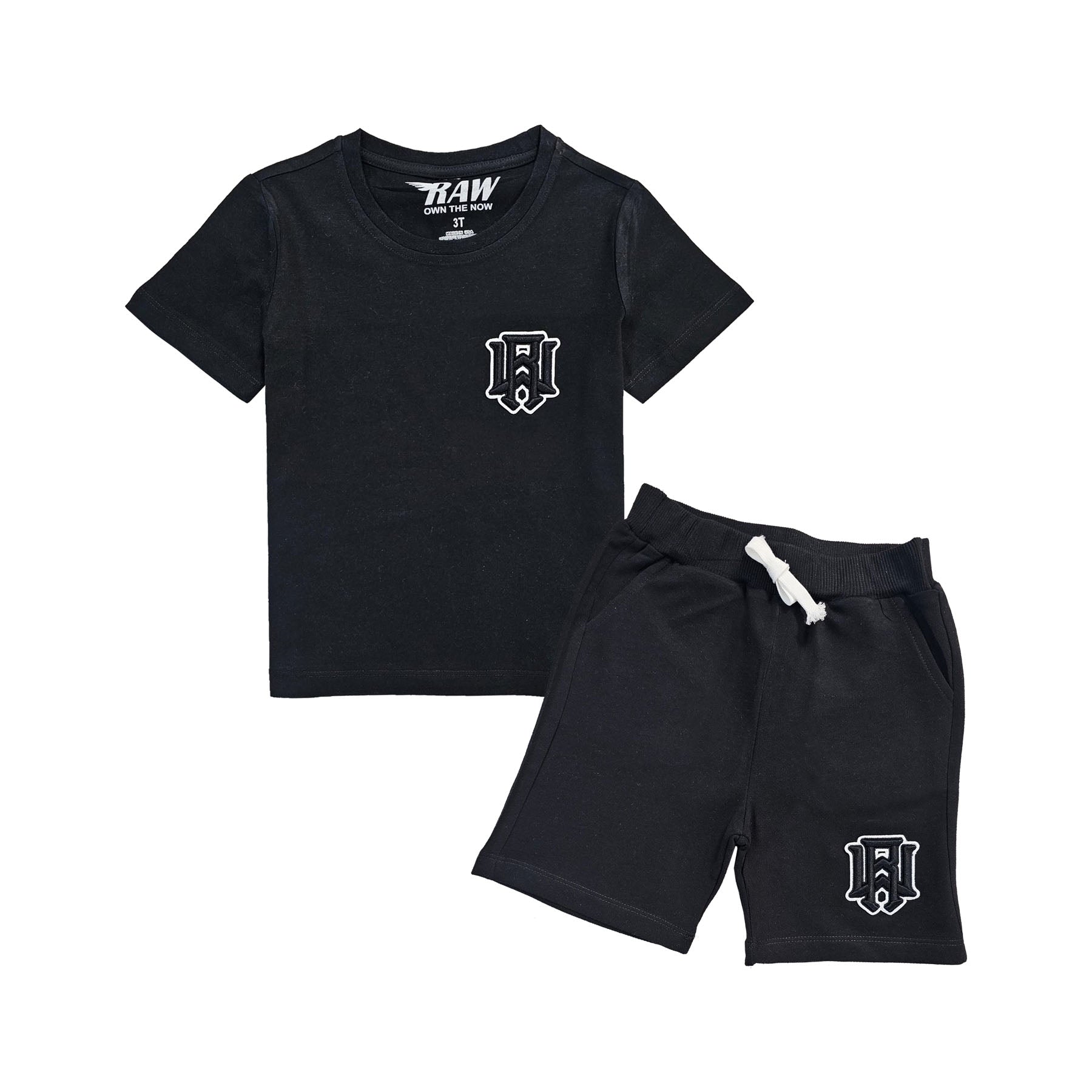 Kids 3D Stitch Logo Black Embroidery T-Shirts and Cotton Shorts Set