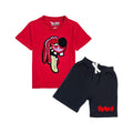 Kids Anti Social Red Chenille T-Shirt and Raw Drip Red Chenille Cotton Shorts Set