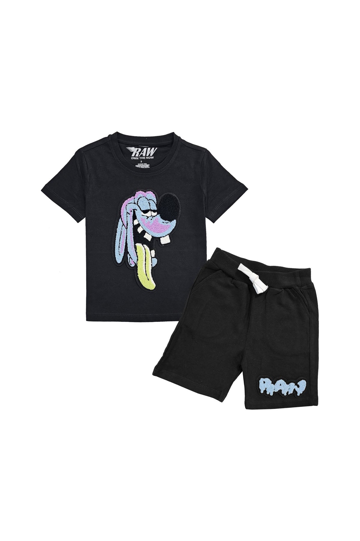 Kids Anti Social Sky Chenille T-Shirt and Raw Drip Sky Chenille Cotton Shorts Set