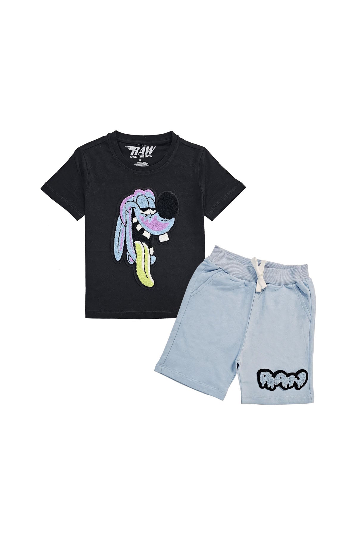 Kids Anti Social Sky Chenille T-Shirt and Raw Drip Sky Chenille Cotton Shorts Set