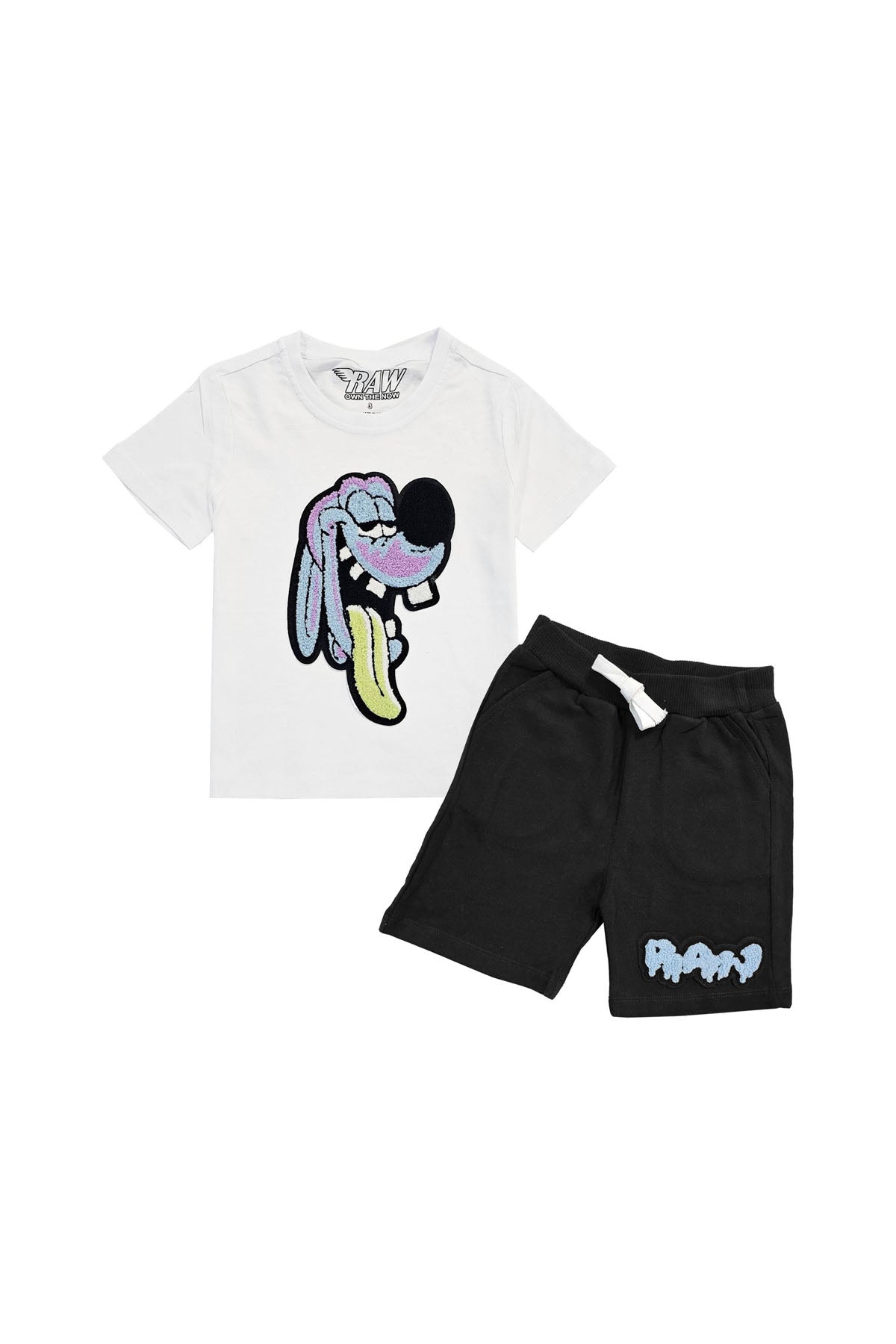 Kids Anti Social Sky Chenille T-Shirt and Raw Drip Sky Chenille Cotton Shorts Set