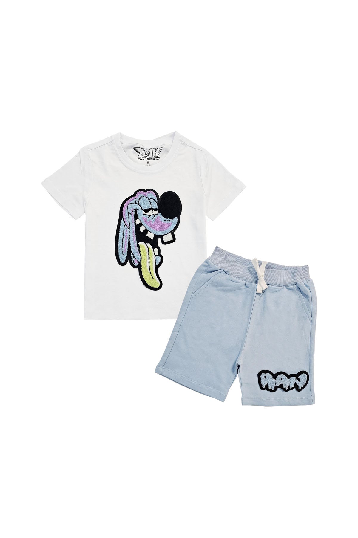 Kids Anti Social Sky Chenille T-Shirt and Raw Drip Sky Chenille Cotton Shorts Set