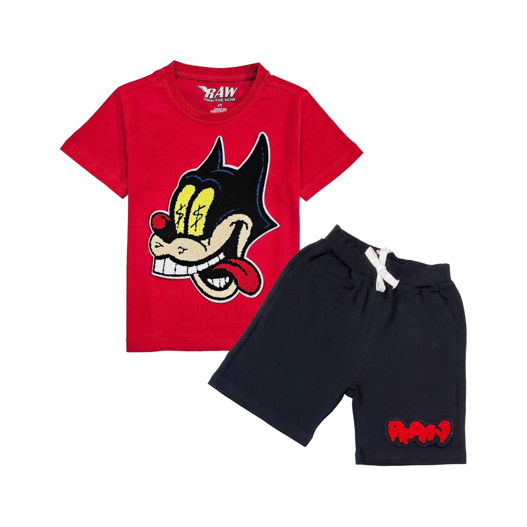 Kids Cash Chenille Crew Neck T-Shirts and RAW Drip Chenille Cotton Shorts Set