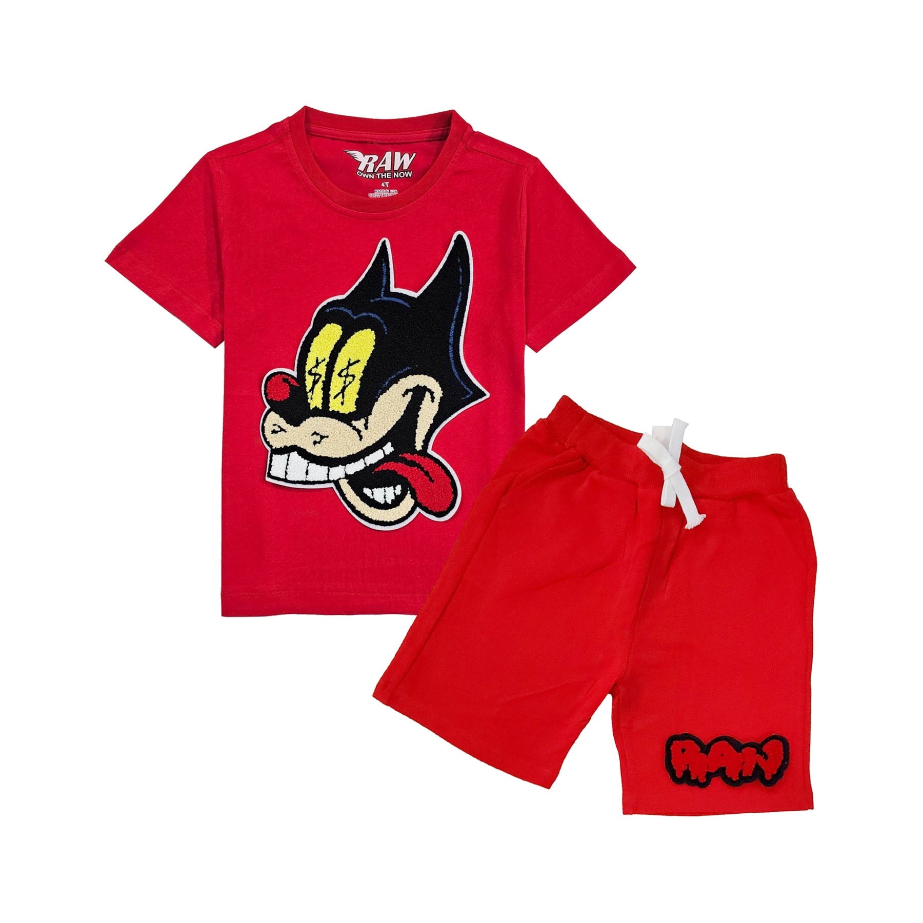 Kids Cash Chenille Crew Neck T-Shirts and RAW Drip Chenille Cotton Shorts Set