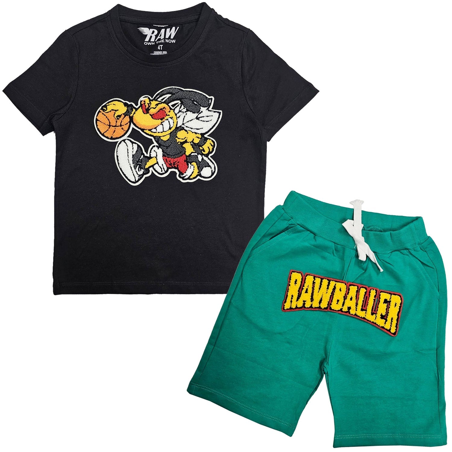 Kids Rawballer Chenille T-Shirts and Cotton Shorts Set