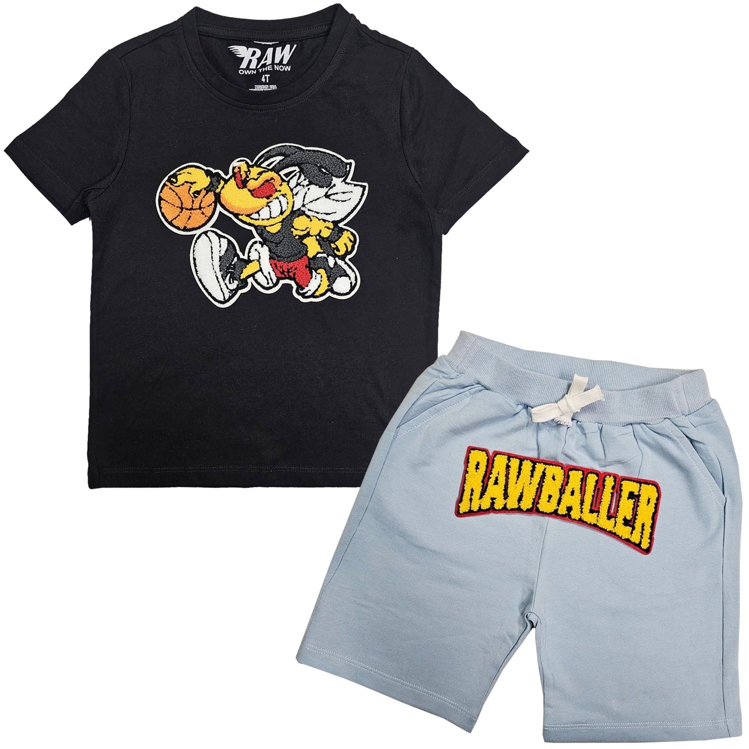 Kids Rawballer Chenille T-Shirts and Cotton Shorts Set