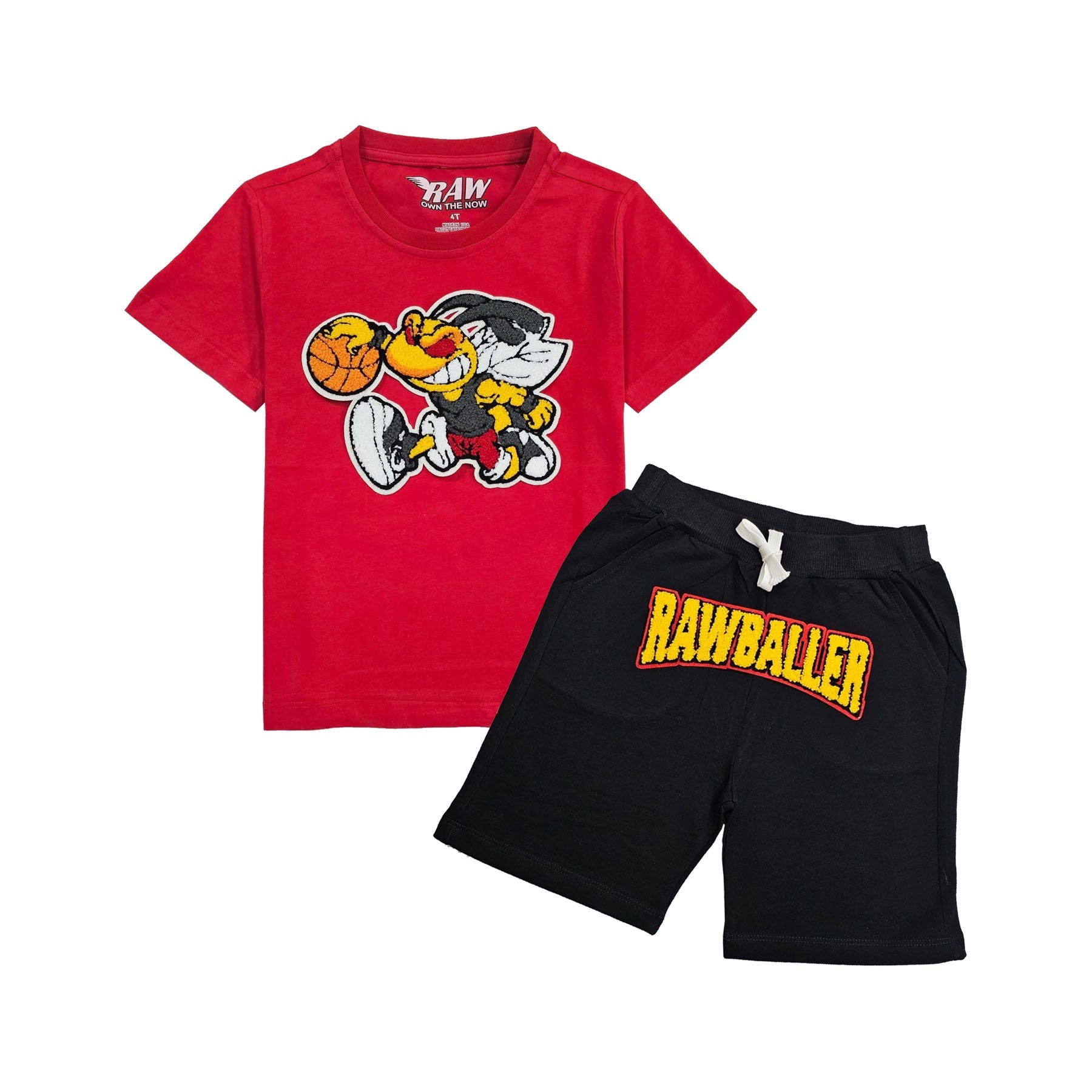 Kids Rawballer Chenille T-Shirts and Cotton Shorts Set