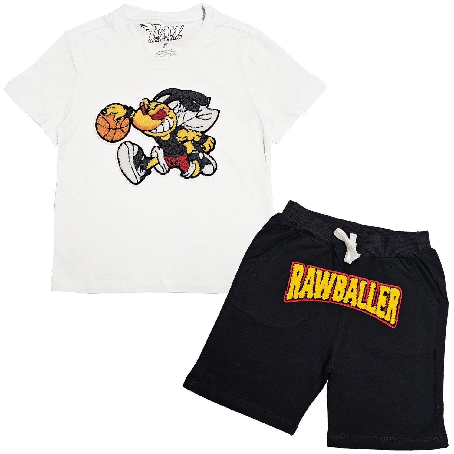 Kids Rawballer Chenille T-Shirts and Cotton Shorts Set