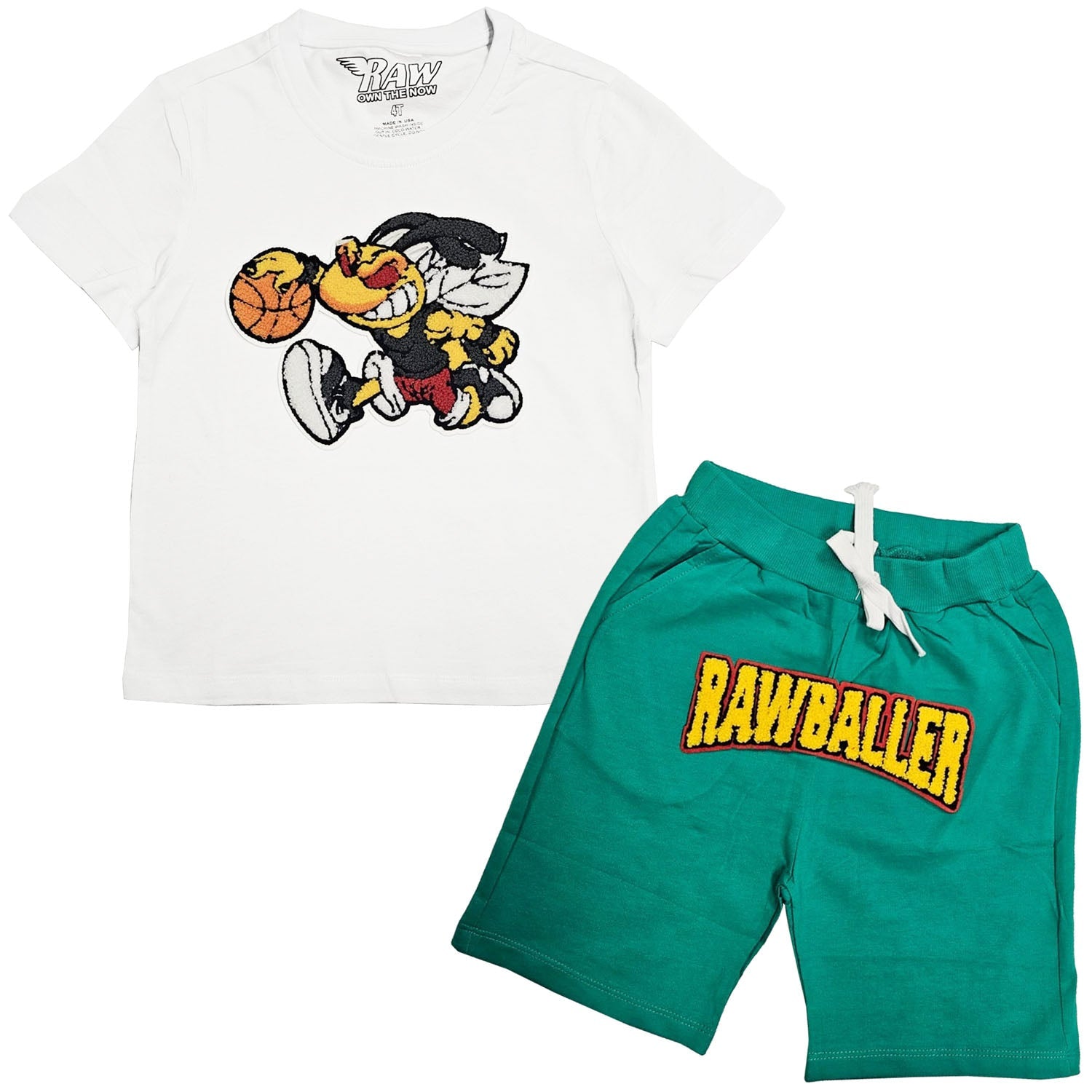 Kids Rawballer Chenille T-Shirts and Cotton Shorts Set