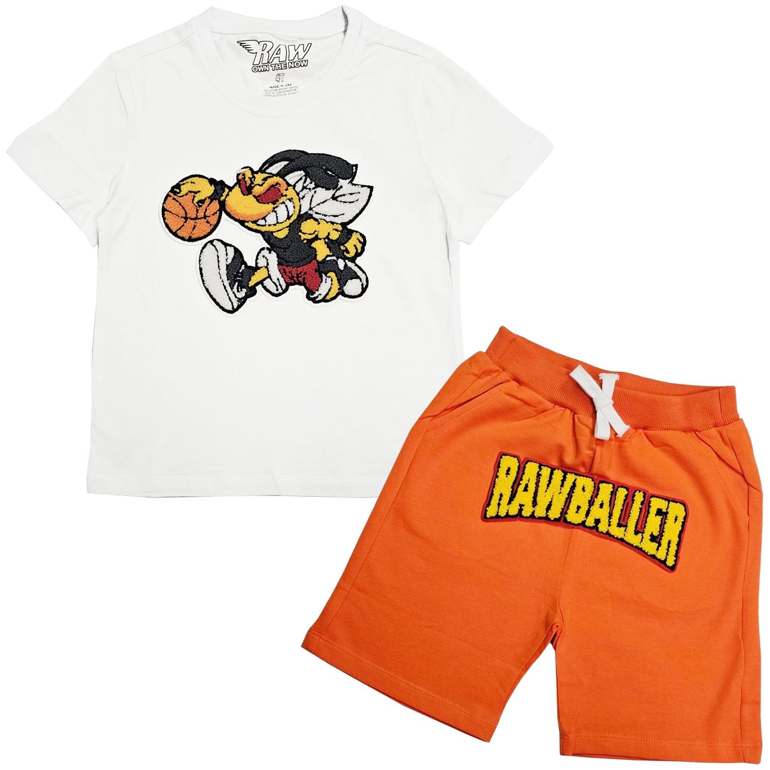 Kids Rawballer Chenille T-Shirts and Cotton Shorts Set
