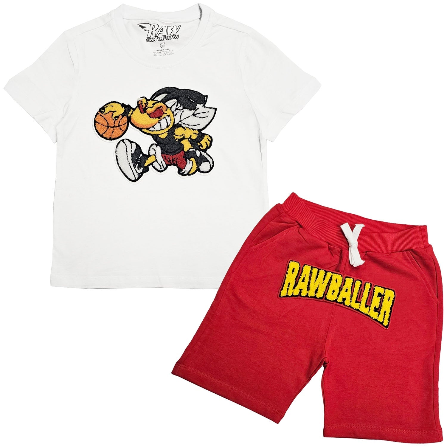 Kids Rawballer Chenille T-Shirts and Cotton Shorts Set