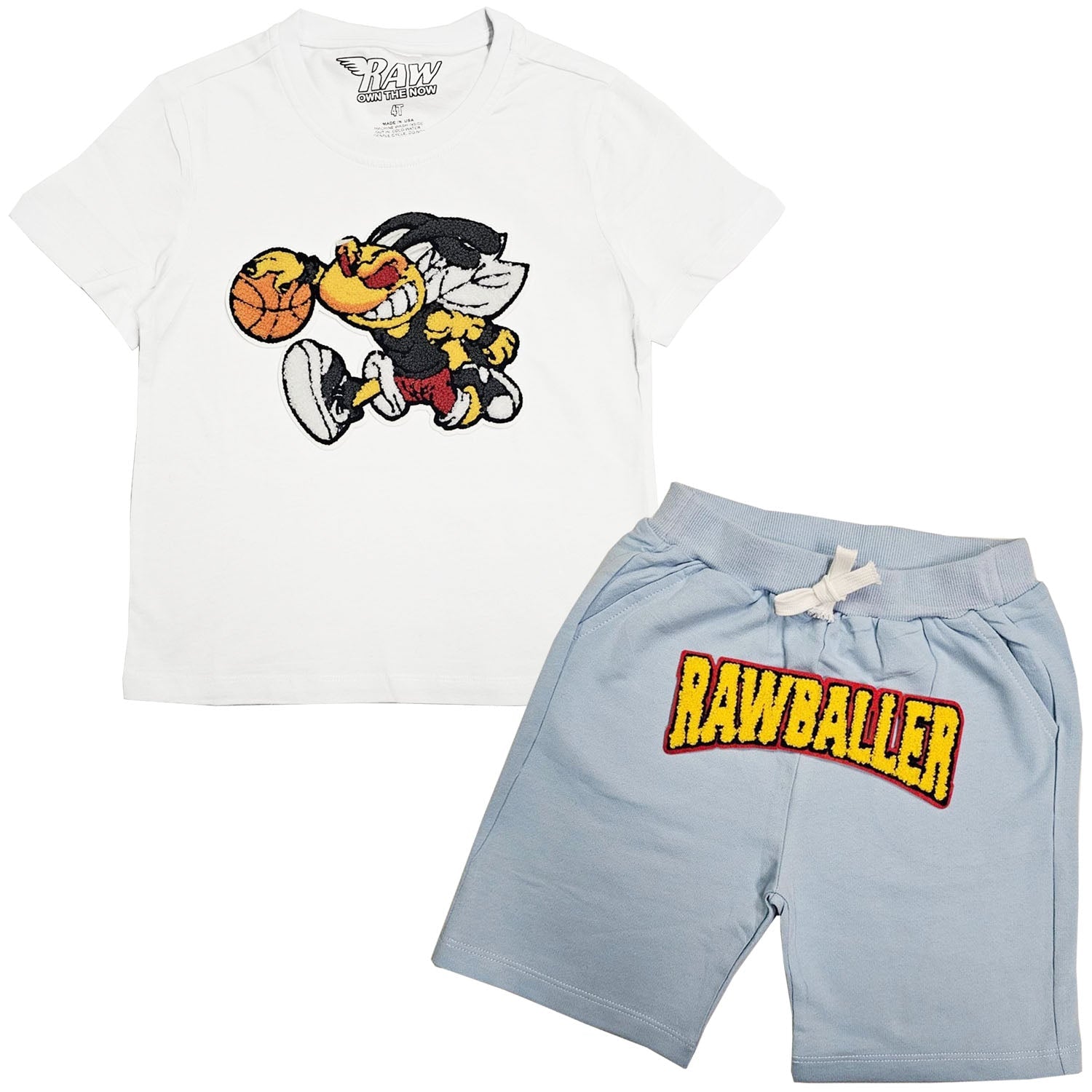 Kids Rawballer Chenille T-Shirts and Cotton Shorts Set