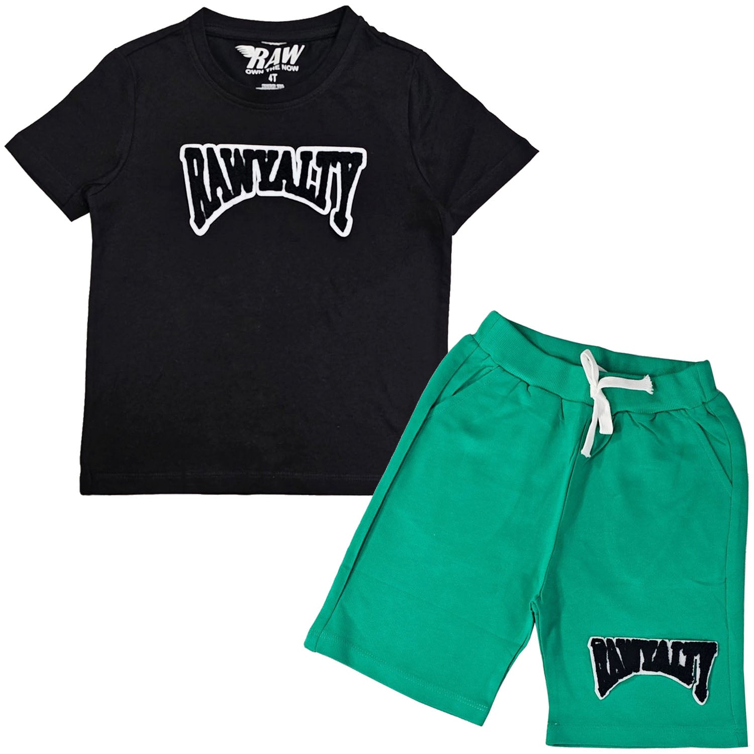 Kids Rawyalty Black Chenille T-Shirts and Cotton Shorts Set