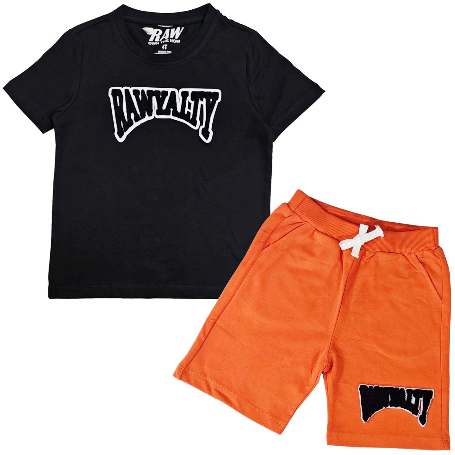 Kids Rawyalty Black Chenille T-Shirts and Cotton Shorts Set