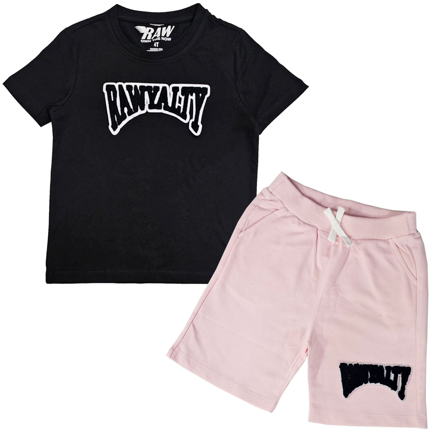 Kids Rawyalty Black Chenille T-Shirts and Cotton Shorts Set