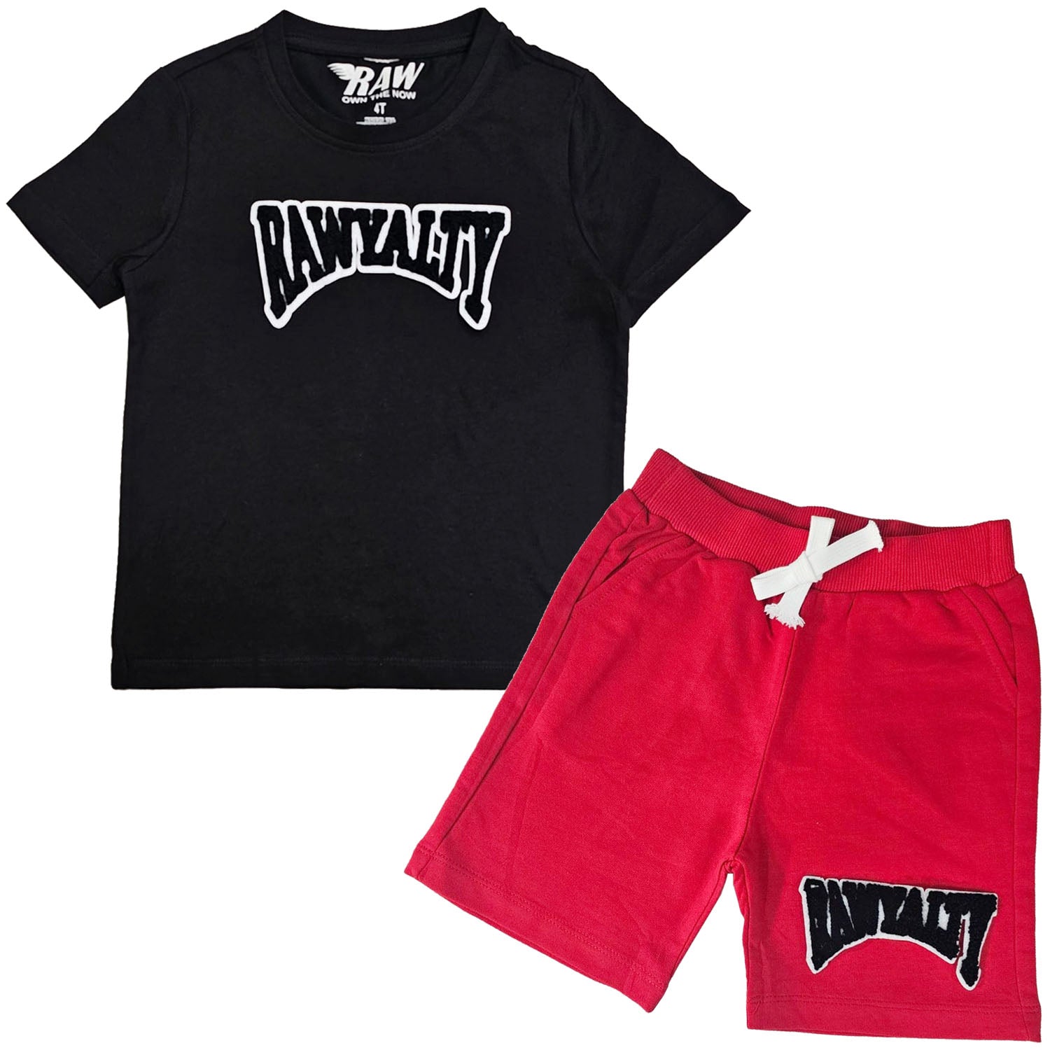 Kids Rawyalty Black Chenille T-Shirts and Cotton Shorts Set