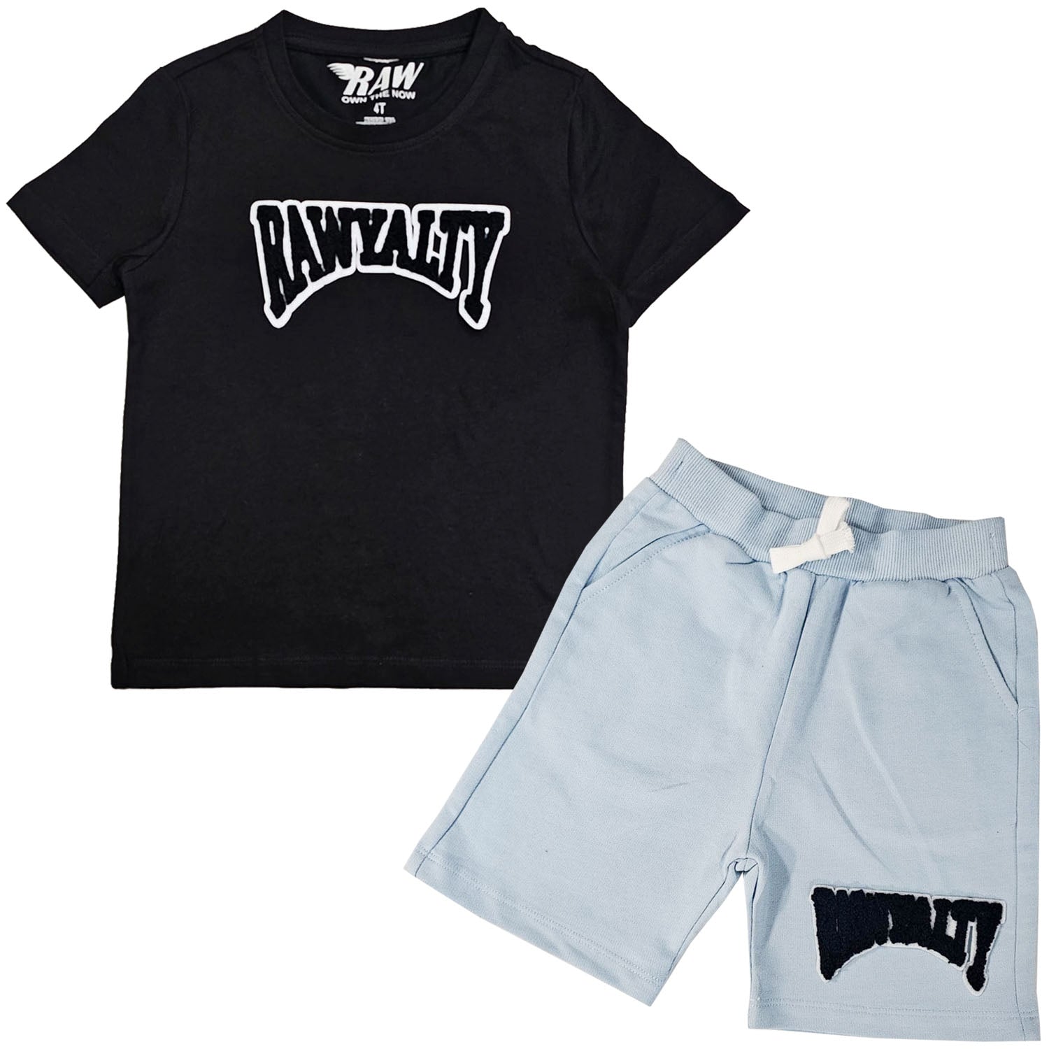 Kids Rawyalty Black Chenille T-Shirts and Cotton Shorts Set