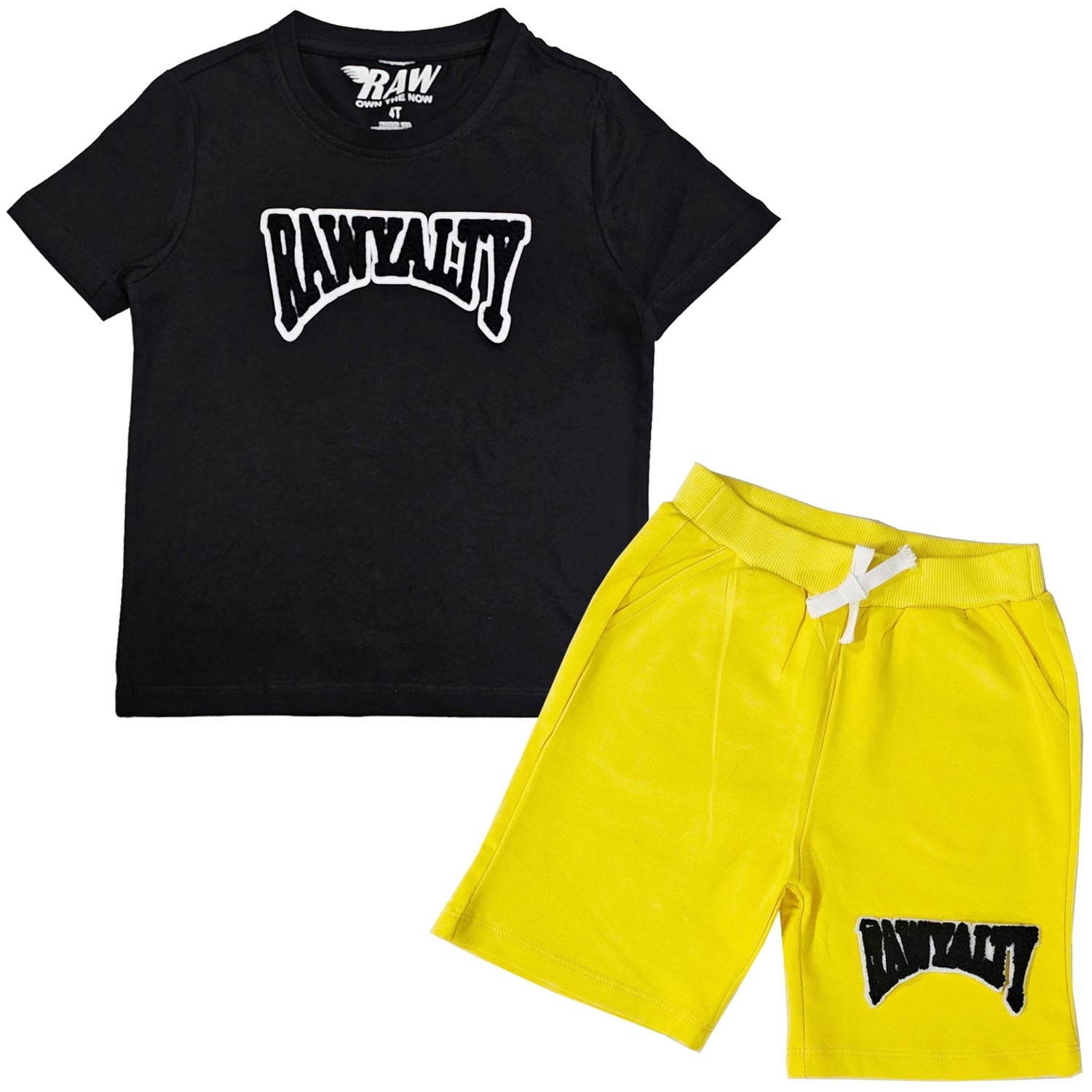 Kids Rawyalty Black Chenille T-Shirts and Cotton Shorts Set