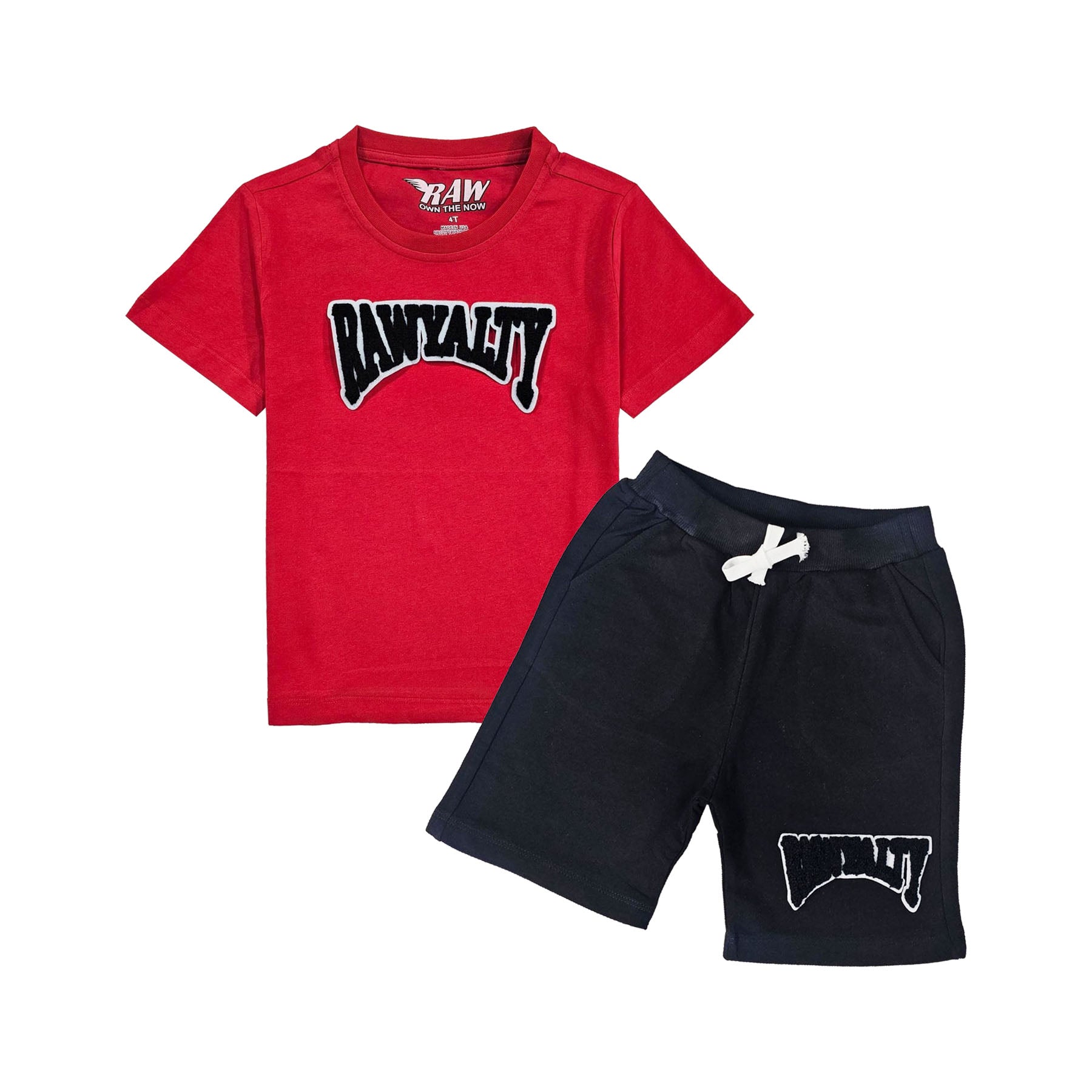 Kids Rawyalty Black Chenille T-Shirts and Cotton Shorts Set