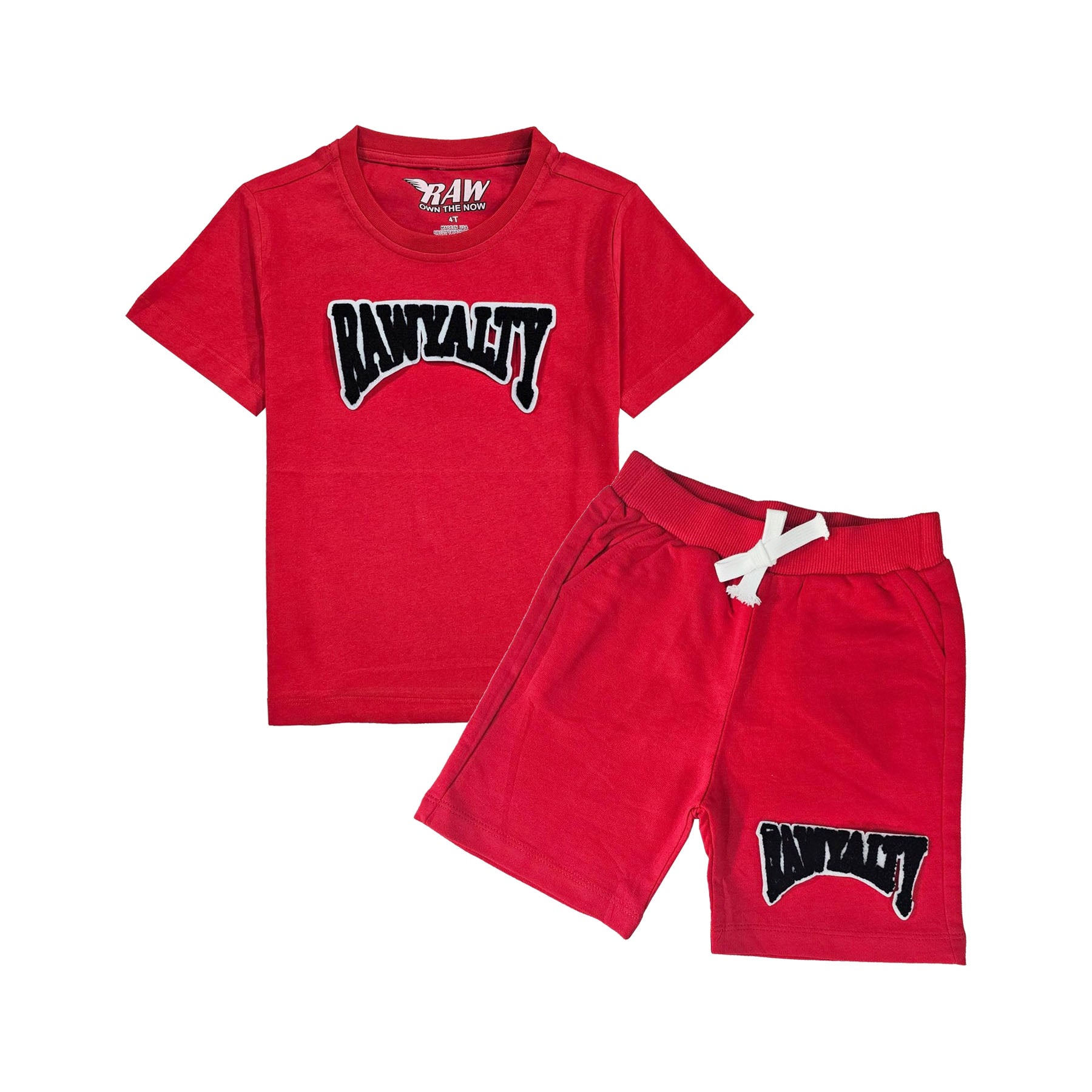 Kids Rawyalty Black Chenille T-Shirts and Cotton Shorts Set