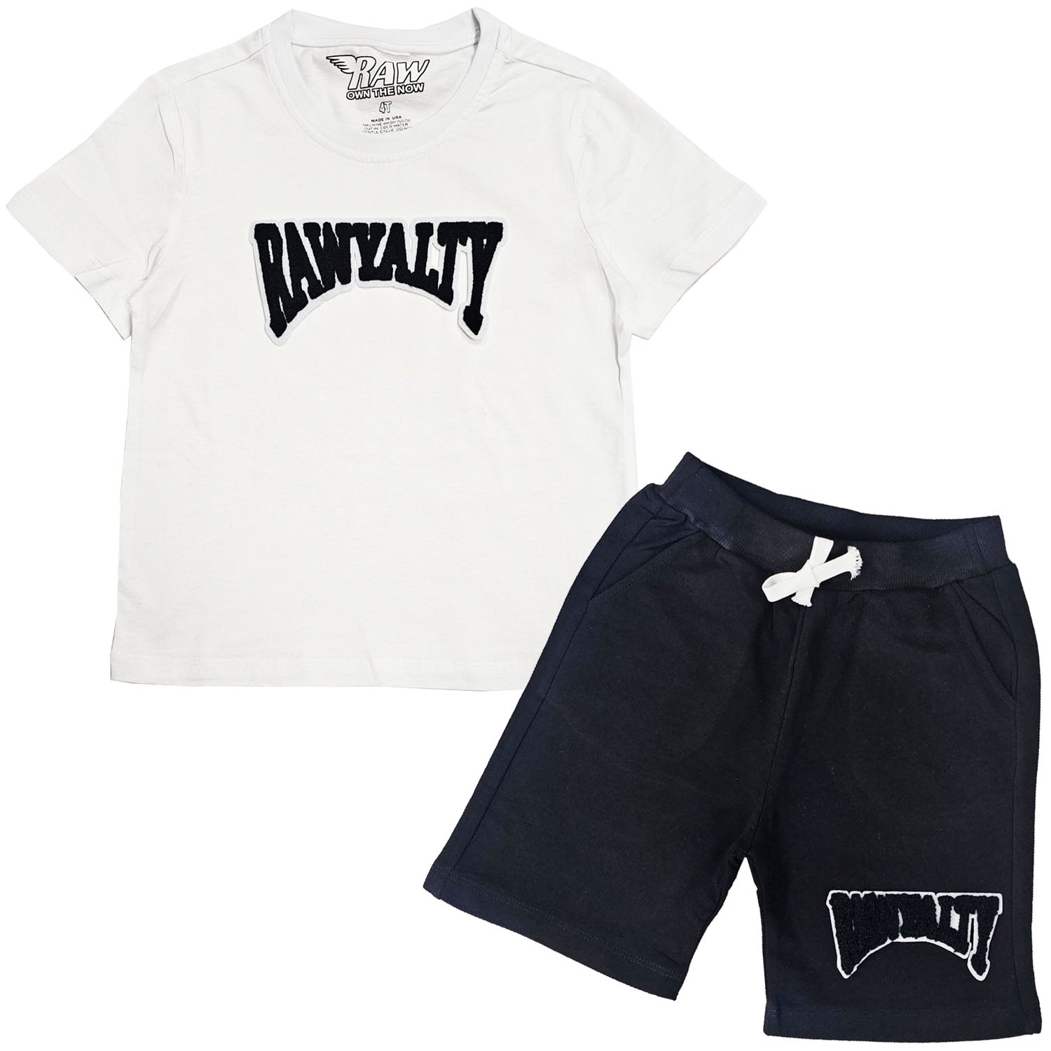 Kids Rawyalty Black Chenille T-Shirts and Cotton Shorts Set