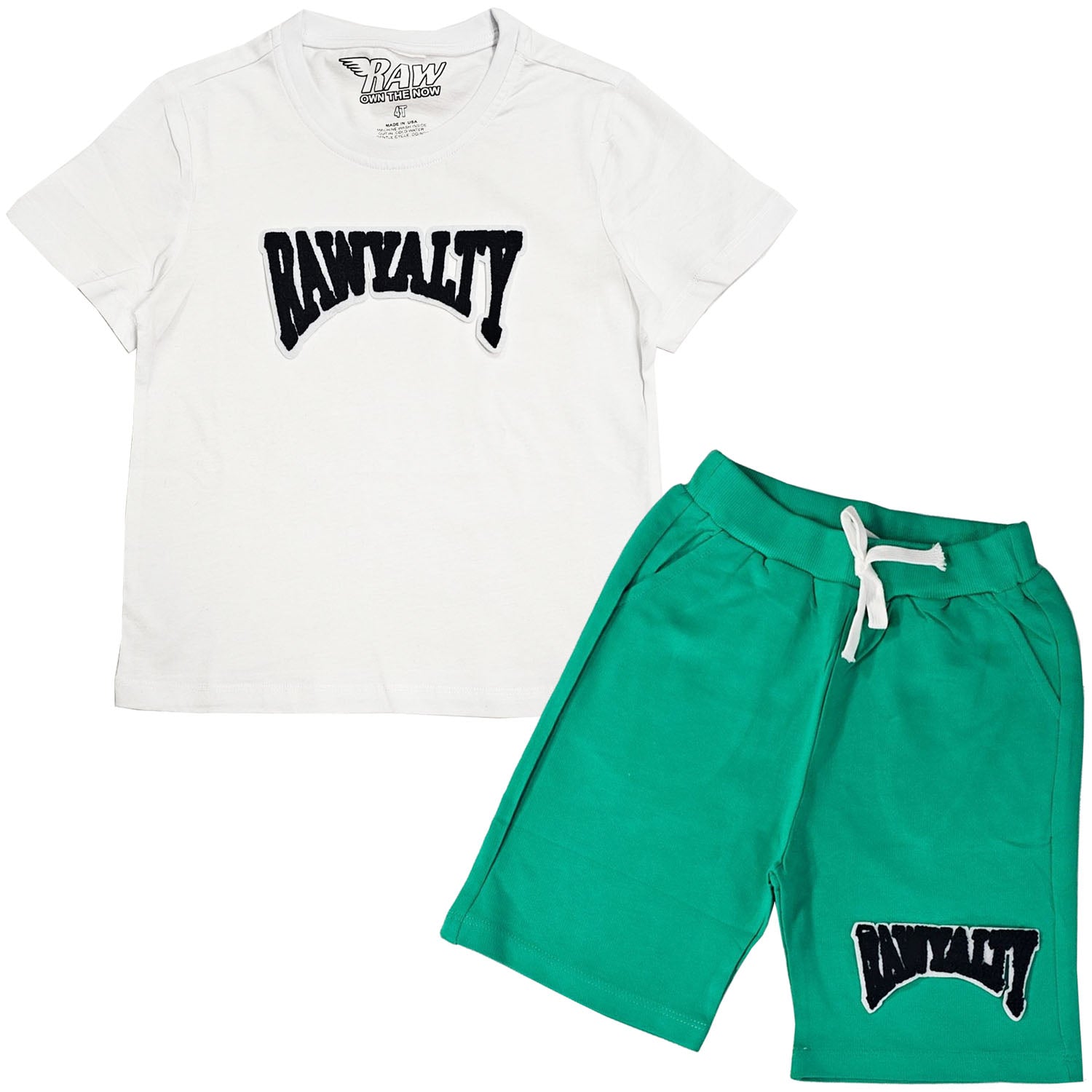 Kids Rawyalty Black Chenille T-Shirts and Cotton Shorts Set