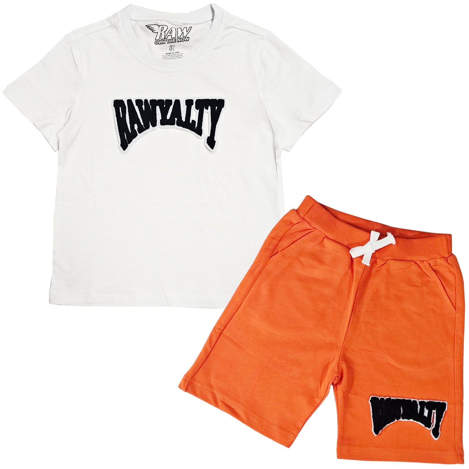 Kids Rawyalty Black Chenille T-Shirts and Cotton Shorts Set