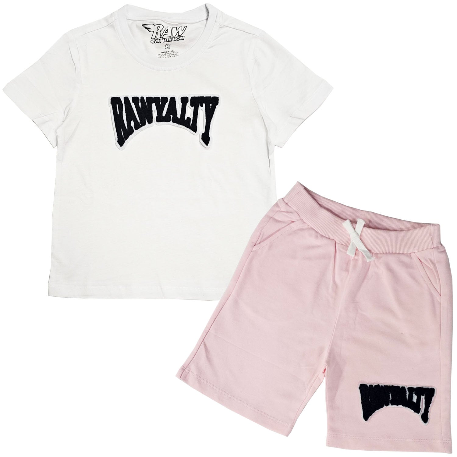 Kids Rawyalty Black Chenille T-Shirts and Cotton Shorts Set