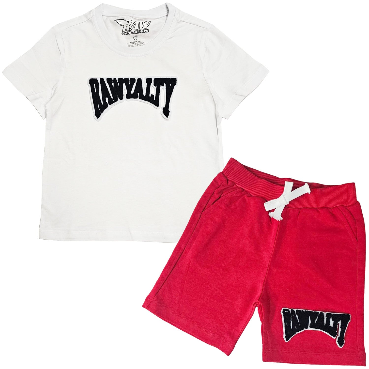 Kids Rawyalty Black Chenille T-Shirts and Cotton Shorts Set