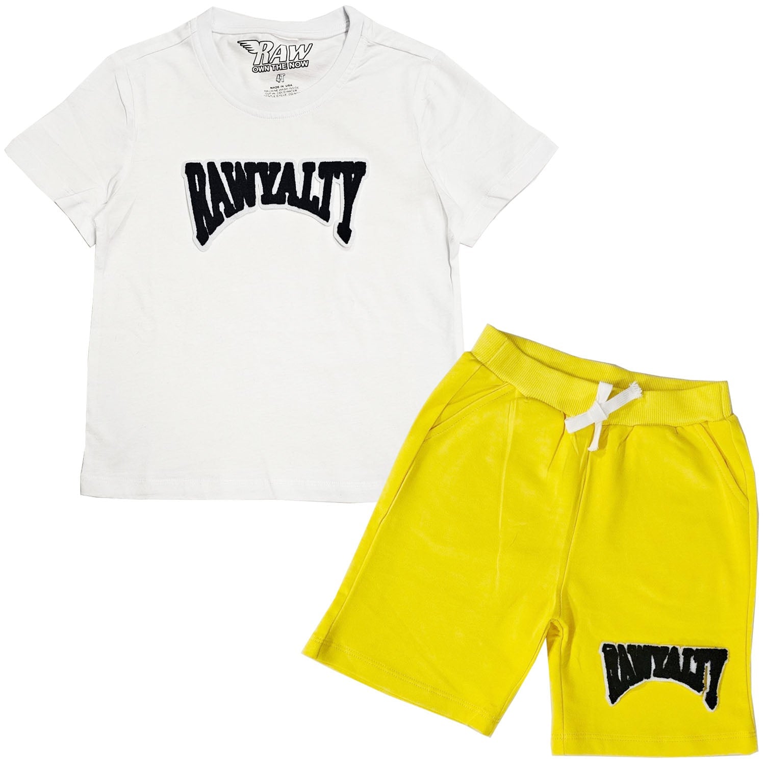 Kids Rawyalty Black Chenille T-Shirts and Cotton Shorts Set