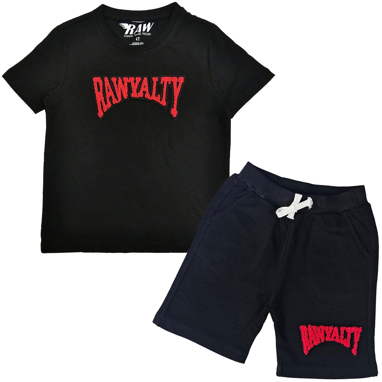 Kids Rawyalty Red Chenille T-Shirts and Cotton Shorts Set