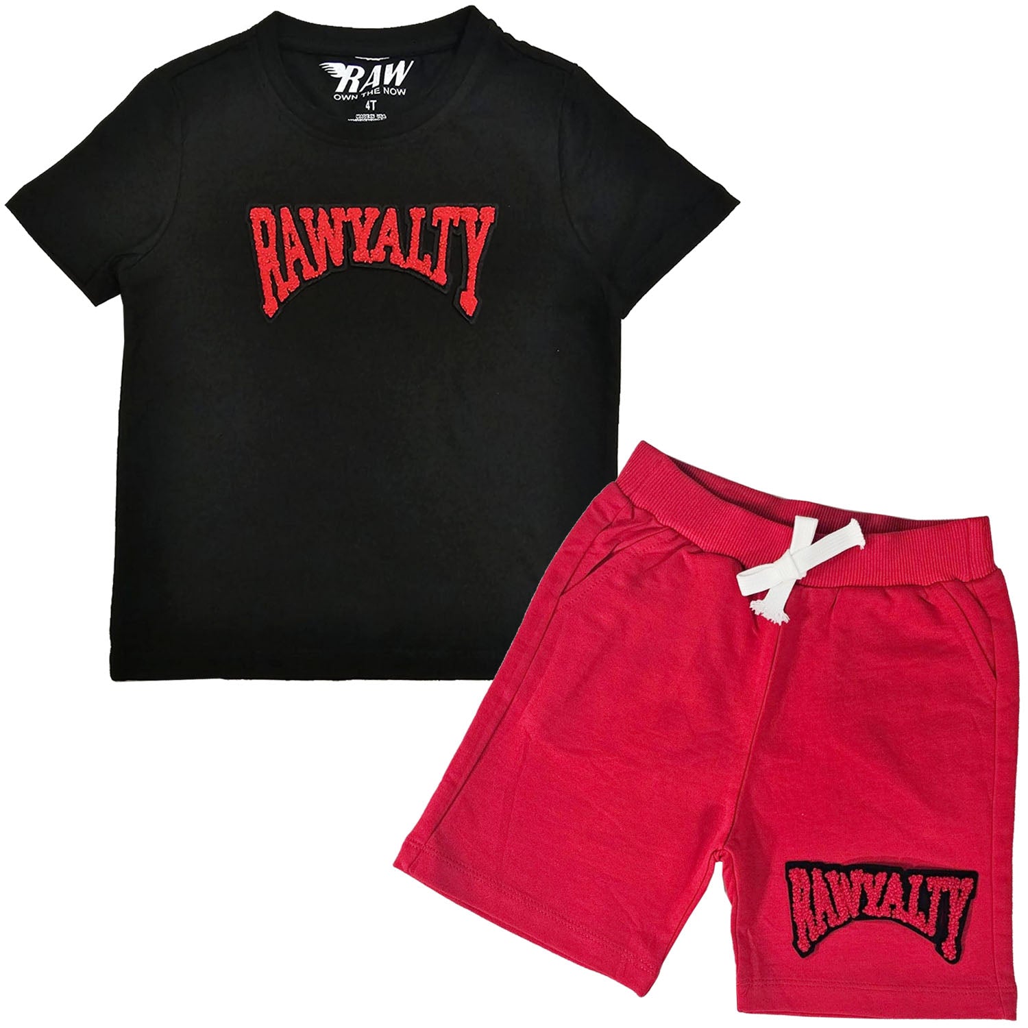 Kids Rawyalty Red Chenille T-Shirts and Cotton Shorts Set