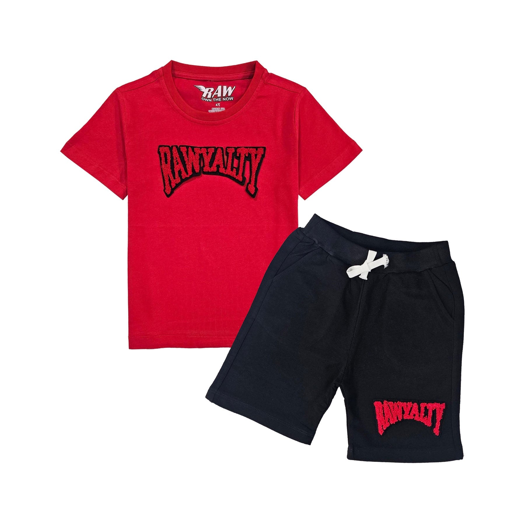 Kids Rawyalty Red Chenille T-Shirts and Cotton Shorts Set