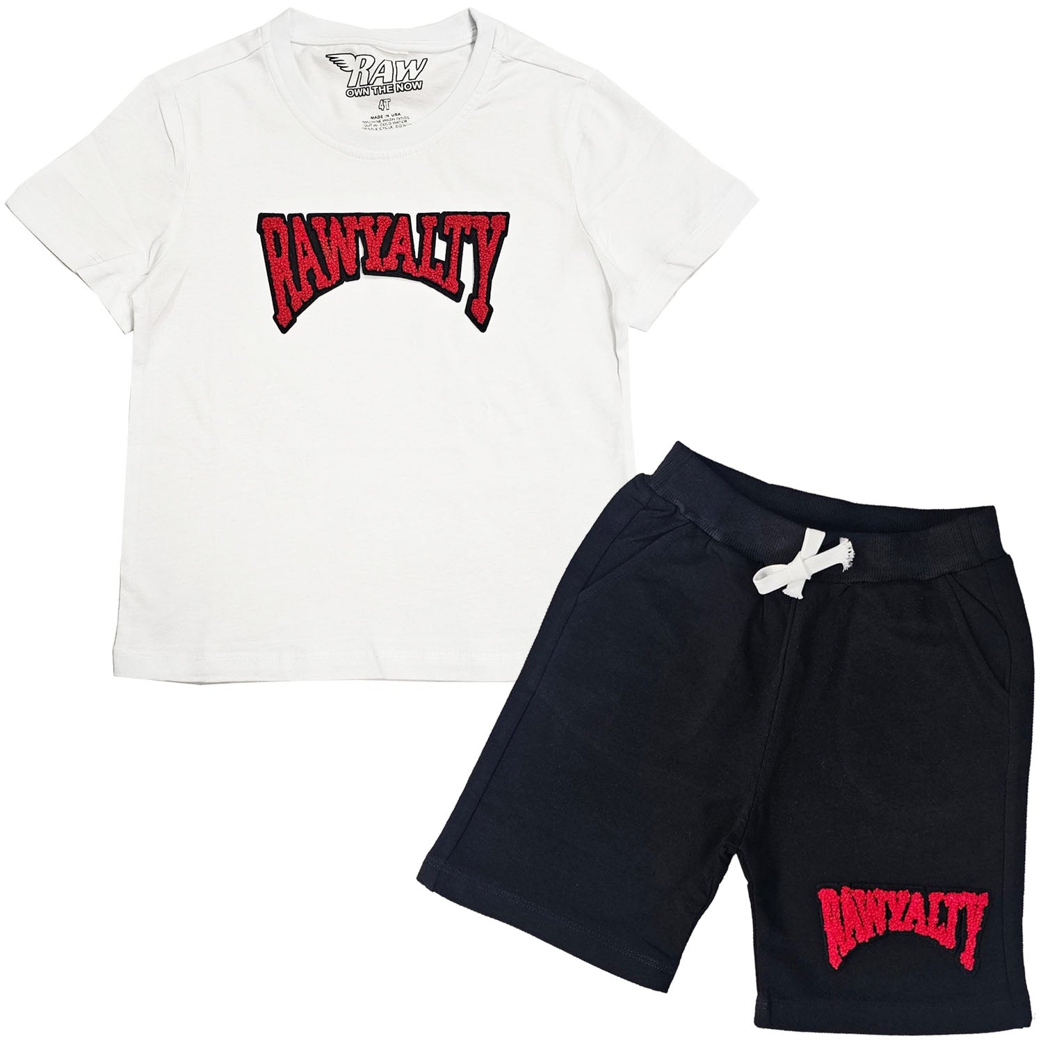 Kids Rawyalty Red Chenille T-Shirts and Cotton Shorts Set