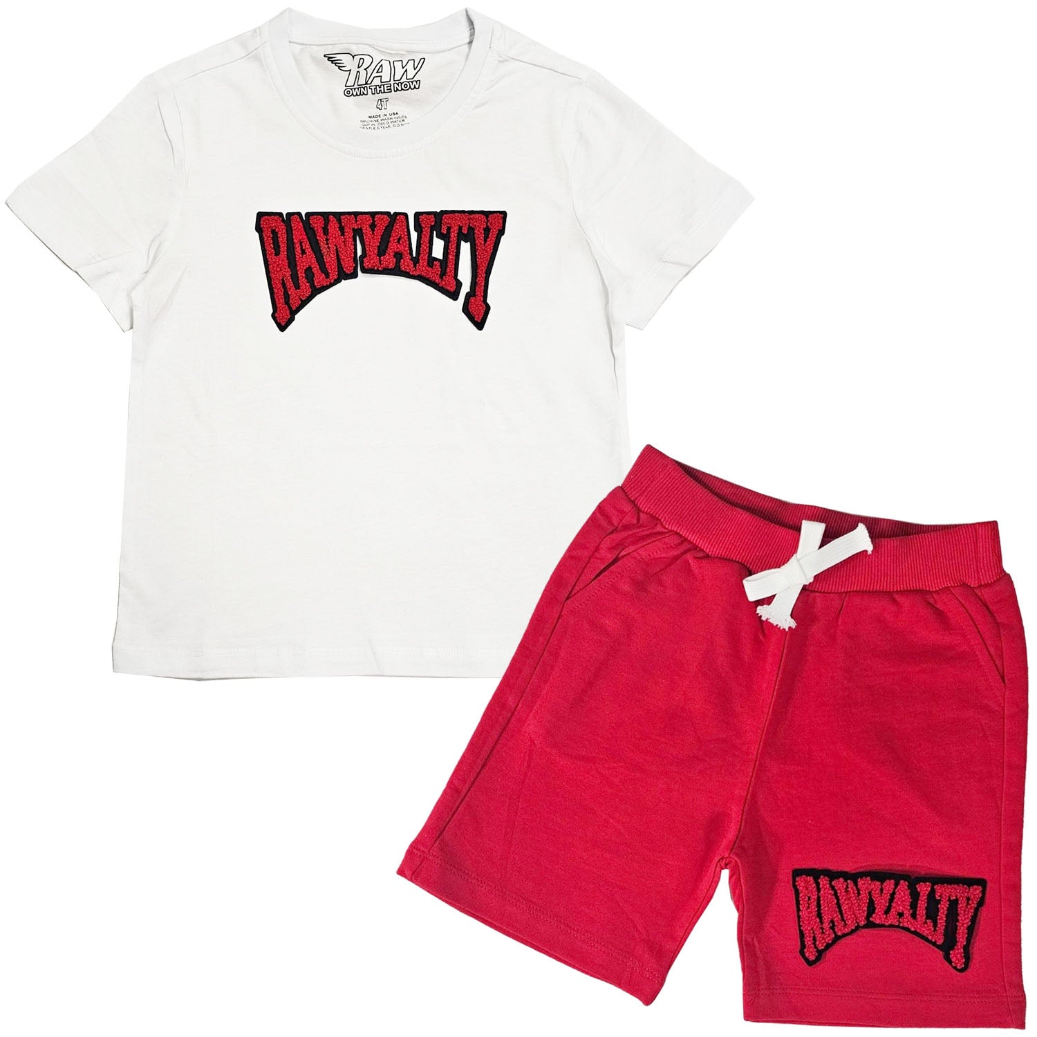 Kids Rawyalty Red Chenille T-Shirts and Cotton Shorts Set
