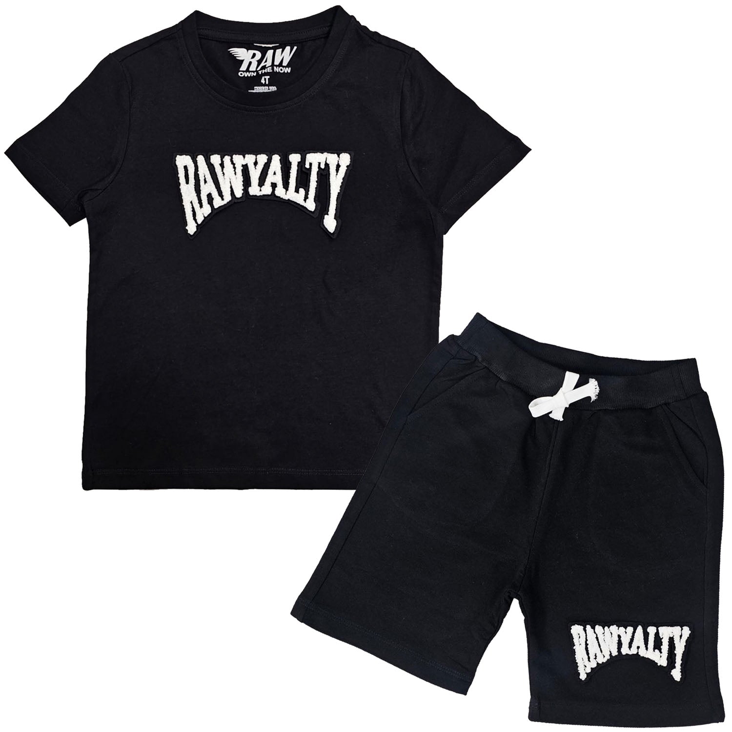 Kids Rawyalty White Chenille T-Shirts and Cotton Shorts Set