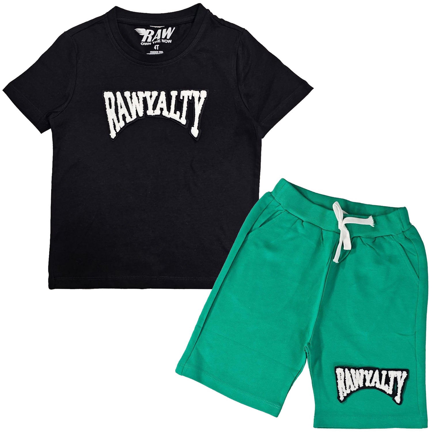 Kids Rawyalty White Chenille T-Shirts and Cotton Shorts Set