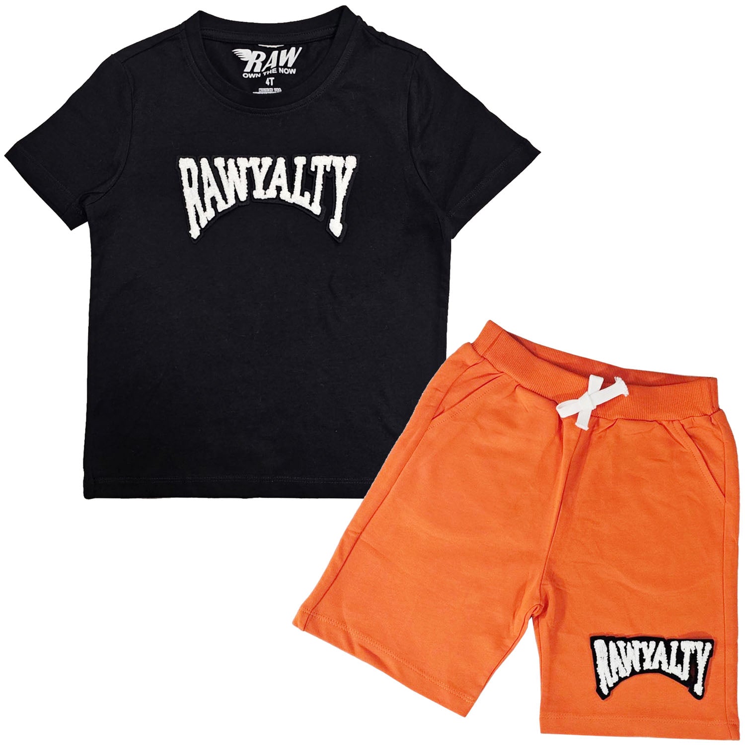 Kids Rawyalty White Chenille T-Shirts and Cotton Shorts Set