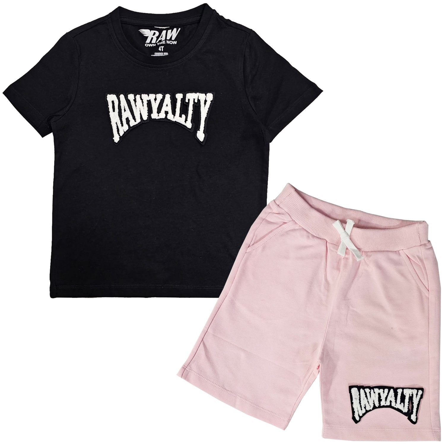 Kids Rawyalty White Chenille T-Shirts and Cotton Shorts Set