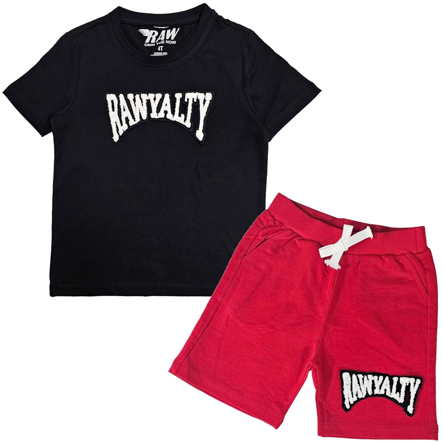 Kids Rawyalty White Chenille T-Shirts and Cotton Shorts Set