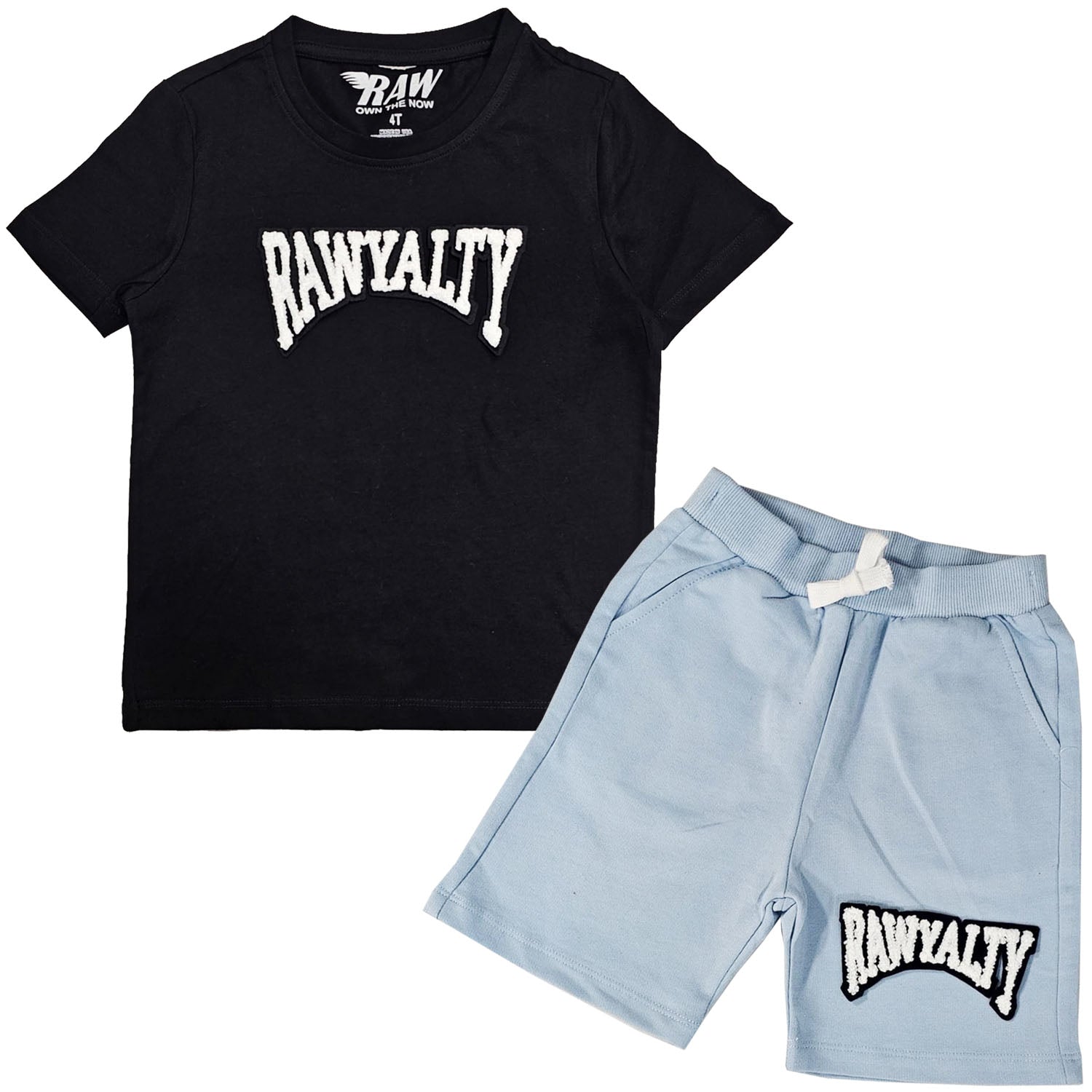 Kids Rawyalty White Chenille T-Shirts and Cotton Shorts Set