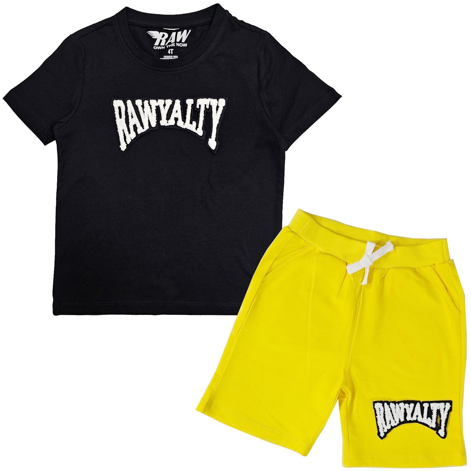 Kids Rawyalty White Chenille T-Shirts and Cotton Shorts Set